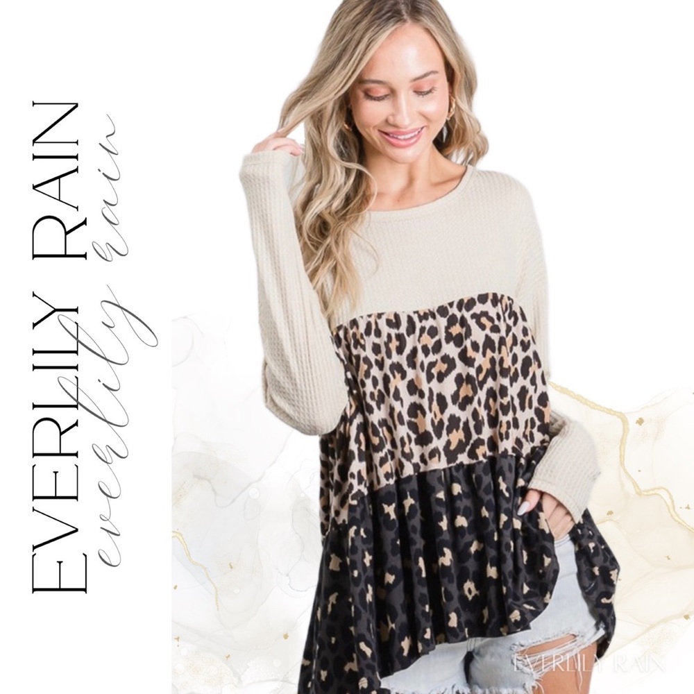 💞 Soft Waffle Knit Mixed Print Babydoll Top - Picture 2 of 15